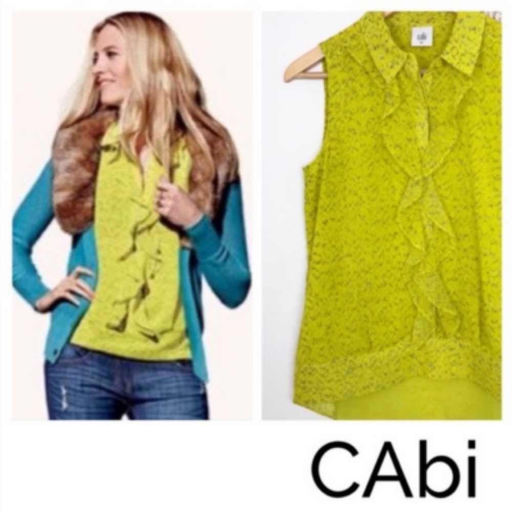 CAbi Reign Blouse Vibrant Green Sleeveless Blouse - Size L